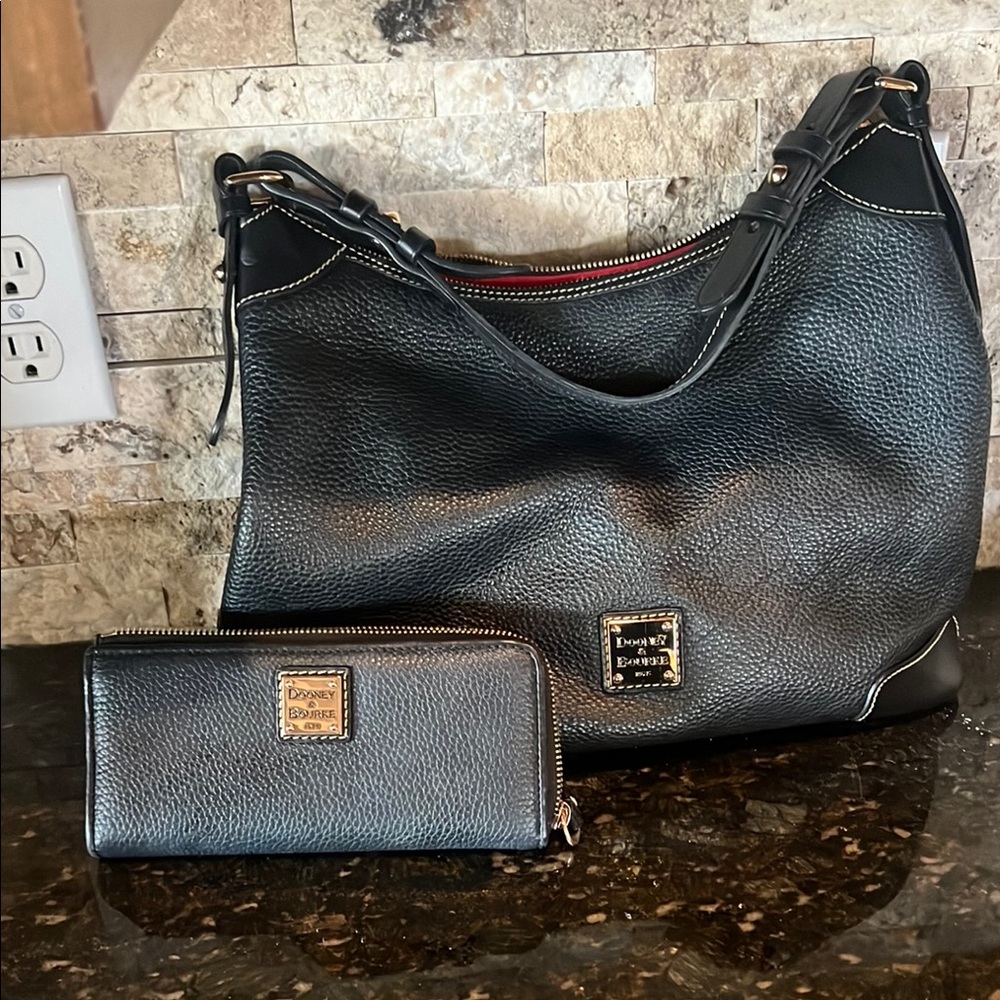 Dooney & Bourke Black Leather Handbag and Wallet Set